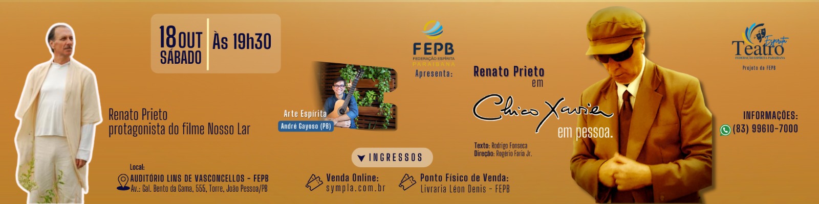 Topo do site, divulgação da peça de Chico Xavier