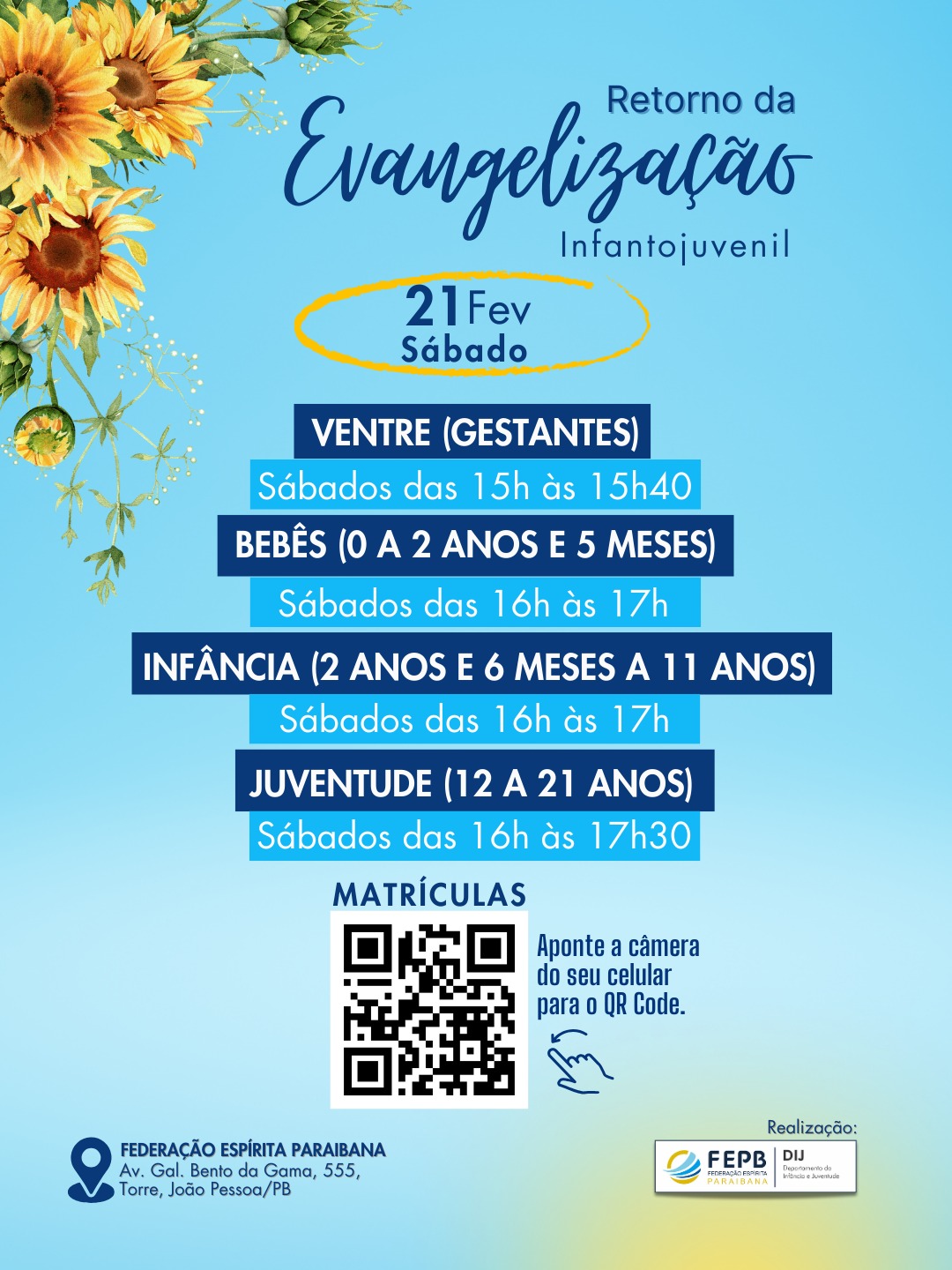 Retorno da Evangelização no dia 21 de fevereiro de 2026