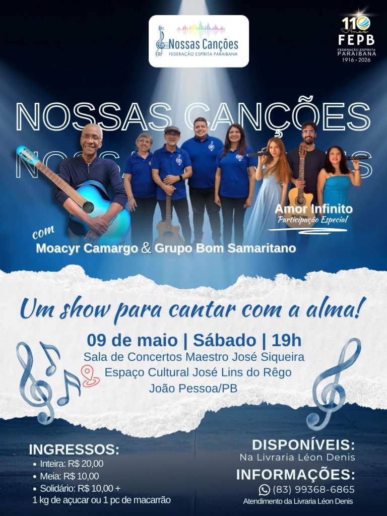 Show Nossas Canções, sábado, 9 de maio às 19h no Espaço Cultural em João Pessoa